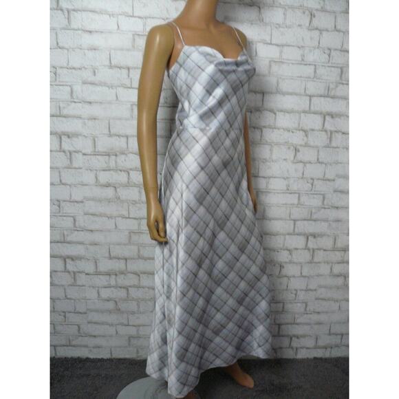$345 Vince Powder Blue Hazy Plaid Cowl Neck Satin Slip Dress 12 NEW - Picture 5 of 12